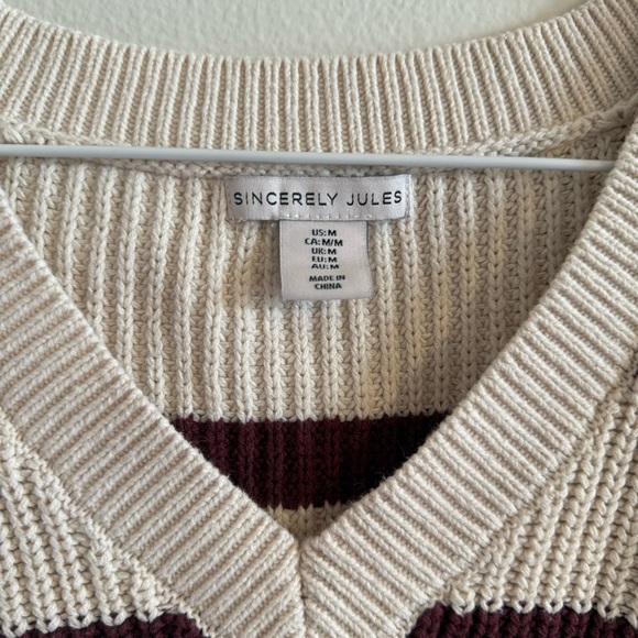 Sincerely Jules Cream Striped V-Neck Sweater Vest - Picture 2 of 7